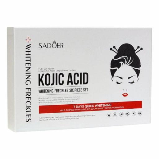 SET DE CUIDADO FACIAL DE ACIDO KOJICO DE 6 PIEZAS, EFECTO BLANQUEADOR, REPARADOR Y REDUCTORA DEL ACNE SADOER KOJIC ACID [2]