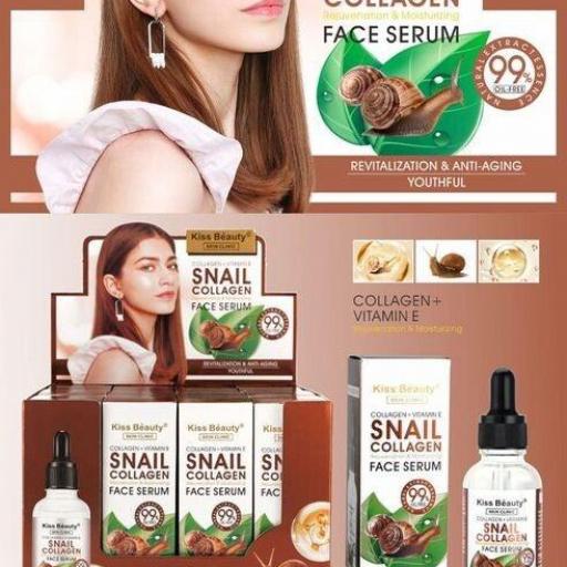 Sérum facial con Baba de Caracol, Colágeno, y Vit E. Kiss beauty 30 ml