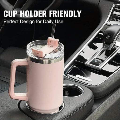Taza Botella De Agua Térmica De Acero Inoxidable De 1200Ml, Taza De Café Térmica, Matraz De Vacío Frío Y Caliente con Pajita De Mango [3]