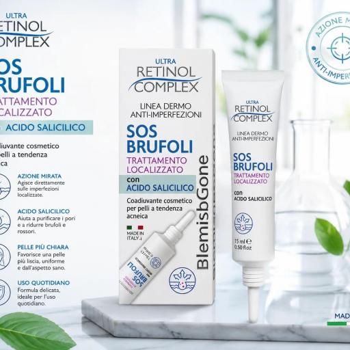 Tratamiento localizado para granos SOS con complejo de retinol 15 ml - Con ácido salicílico y niacinamida, tratamiento antiimperfecciones para pieles con tendencia al acné