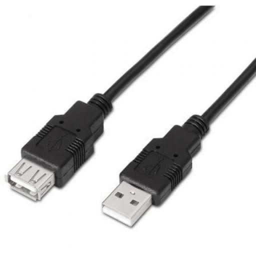 Cable Alargador USB 2.0 Aisens A101-0016/ USB Macho - USB Hembra/ Hasta 2.5W/ 60Mbps/ 1.8m/ Negro [0]