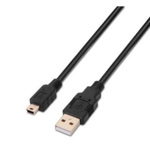 Cable USB 2.0 Aisens A101-0024/ USB Macho - USB Mini Macho/ Hasta 2.5W/ 60Mbps/ 1m/ Negro [0]