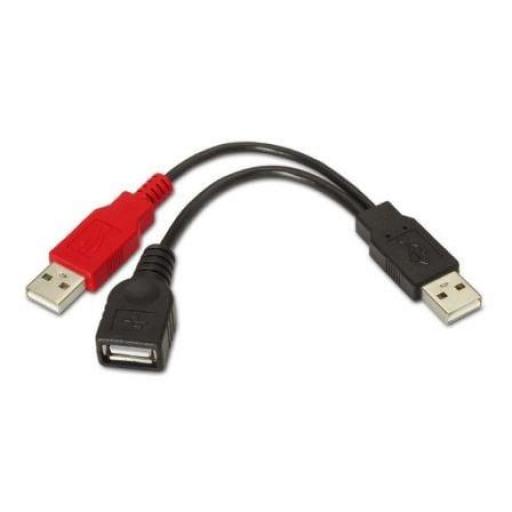 Cable USB 2.0 + Alimentación Aisens A101-0030/ USB Hembra + USB Macho - USB Macho/ Hasta 2.5W/ 60Mbps/ 15cm/ Negro/ Rojo [0]