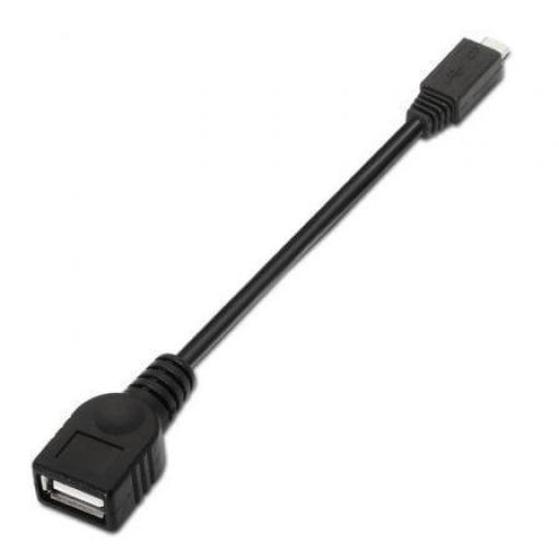 Cable USB 2.0 Aisens A101-0031/ MicroUSB Macho - USB Hembra/ Hasta 2.5W/ 60Mbps/ 15cm/ Negro [0]