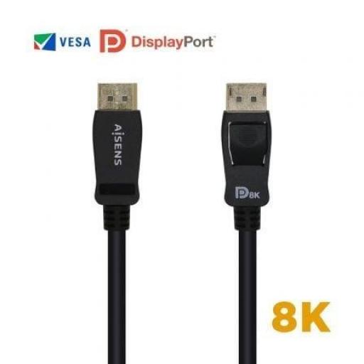 Cable DisplayPort 1.4 8K Aisens A149-0430/ DisplayPort Macho - DisplayPort Macho/ 50cm/ Certificado/ Negro [0]