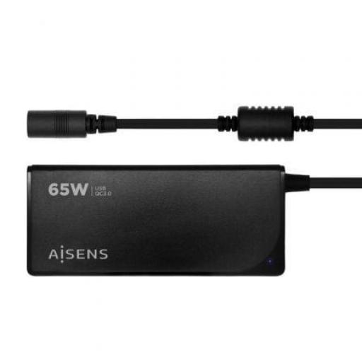 Cargador de Portátil Aisens ASLC-65WAUTO-BK/ 65W/ Automático/ 9 Conectores/ Voltaje 18.5-20V/ 1 USB QC3.0 [0]