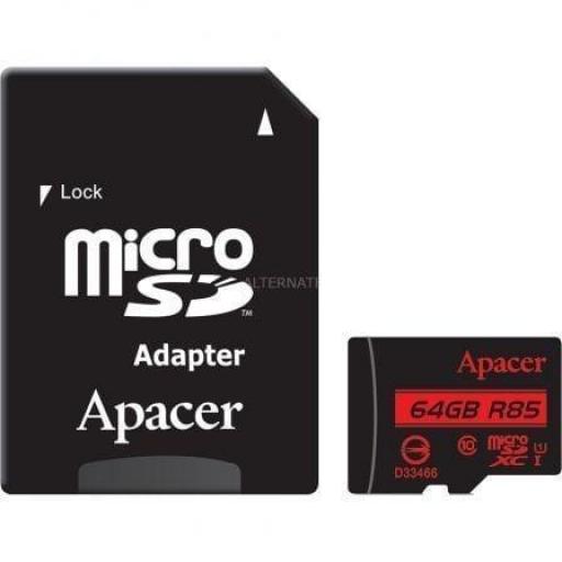 Tarjeta de Memoria Apacer 64GB XC UHS 1 con Adaptador/ Clase 10/ 85MBs [0]