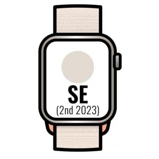 Apple Watch SE 2 Gen 2023/ GPS/ 44mm/ Caja de Aluminio Blanco Estrella/ Correa Deportiva Loop Blanco Estrella [0]