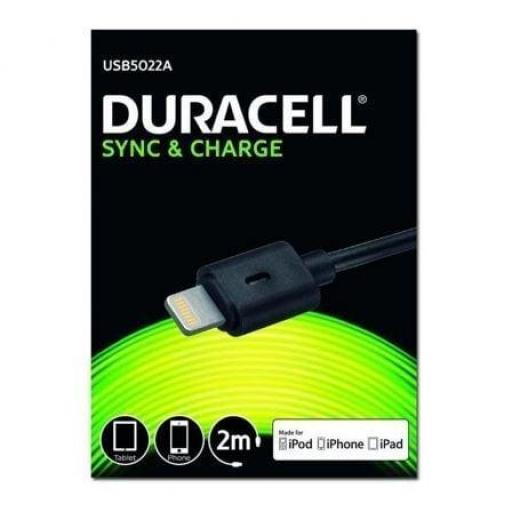 Cable USB Lightning Duracell USB5022A/ USB Macho - Lightning Macho/ 2m/ Negro [0]