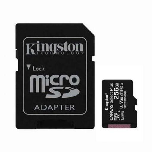 Tarjeta de Memoria Kingston CANVAS Select Plus 256GB microSD XC con Adaptador/ Clase 10/ 100MBs [0]