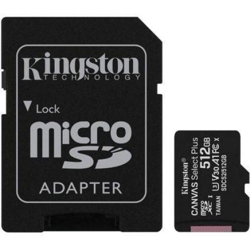Tarjeta de Memoria Kingston CANVAS Select Plus 512GB microSD XC con Adaptador/ Clase 10/ 100MBs [0]