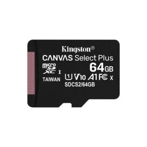 Tarjeta de Memoria Kingston CANVAS Select Plus 64GB microSD XC/ Clase 10/ 100MBs [0]