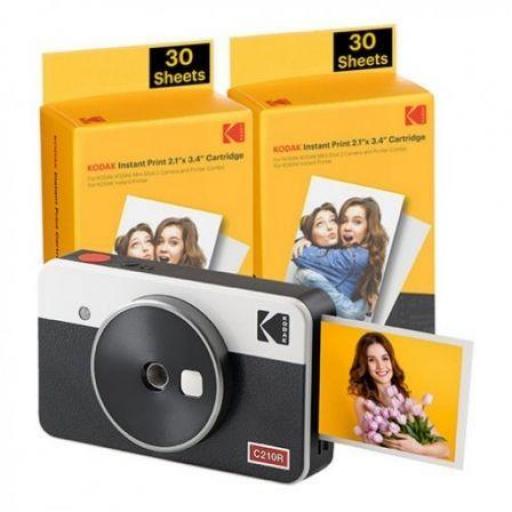 Cámara Digital Instantánea Kodak Mini Shot 2 Retro/ Tamaño Foto 5.3x8.6cm/ Incluye 2x Papel Fotográfico/ Blanco [0]