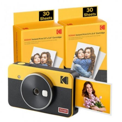 Cámara Digital Instantánea Kodak Mini Shot 2 Retro/ Tamaño Foto 5.3x8.6cm/ Incluye 2x Papel Fotográfico/ Amarillo [0]