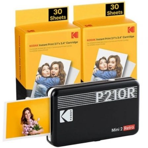 Impresora Portátil Fotográfica Kodak Mini 2 Retro/ Tamaño Foto 53.3x86.3mm/ Incluye 2x Papel Fotográfico/ Negra [0]