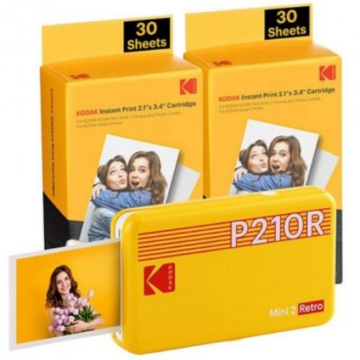Impresora Portátil Fotográfica Kodak Mini 2 Retro/ Tamaño Foto 53.3x86.3mm/ Incluye 2x Papel Fotográfico/ Amarilla [0]
