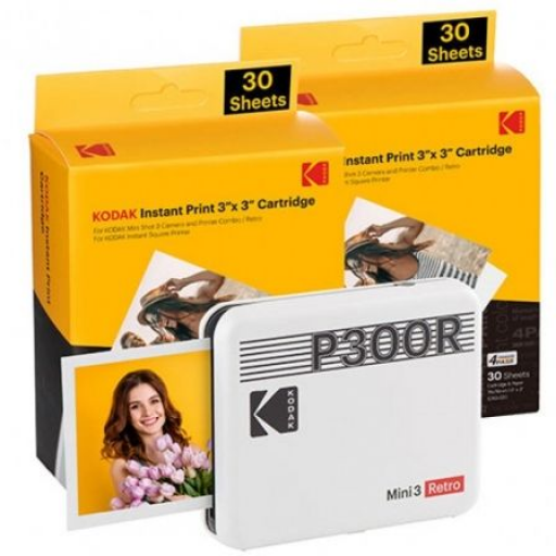 Impresora Portátil Fotográfica Kodak Mini 3 Retro/ Tamaño Foto 76.2x76.2mm/ Incluye 2x Papel Fotográfico/ Blanca [0]