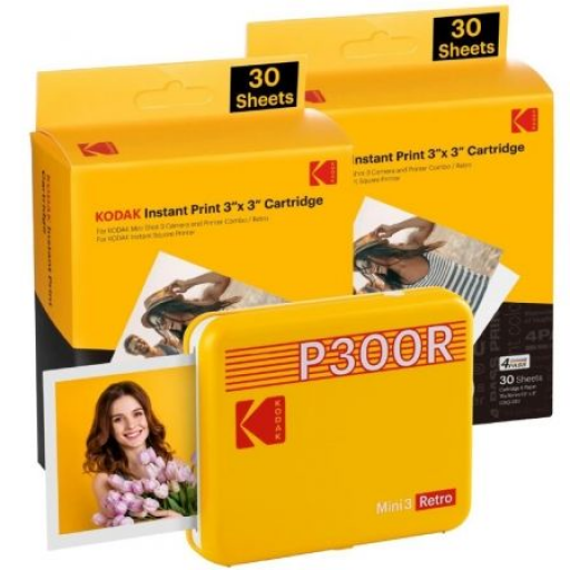 Impresora Portátil Fotográfica Kodak Mini 3 Retro/ Tamaño Foto 76.2x76.2mm/ Incluye 2x Papel Fotográfico/ Amarilla [0]