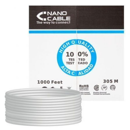 Bobina de Cable RJ45 UTP Nanocable 10.20.0504 Cat.6/ 305m/ Gris [0]