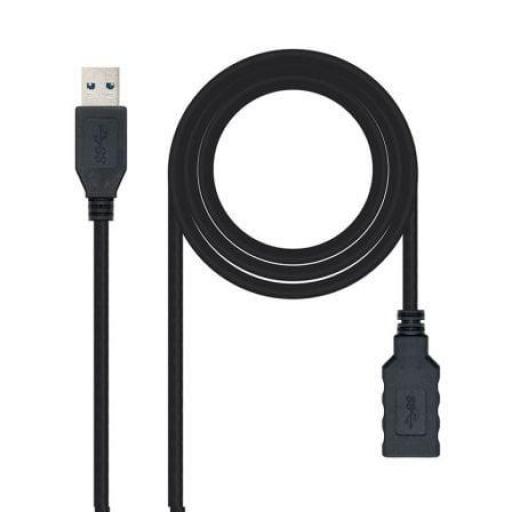 Cable Alargador USB 3.0 Nanocable 10.01.0902-BK/ USB Macho - USB Hembra/ 2m/ Negro [0]