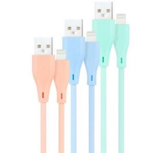 Cables USB 2.0 Lightning Nanocable 10.10.0401-A1/ USB Macho - Lightning Macho/ 1m/ 3 Unidades/ Rosa, Azul y Verde [0]