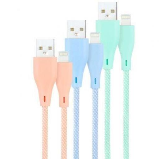 Cables USB 2.0 Lightning Nanocable 10.10.0401-CO1/ USB Macho - Lightning Macho/ 1m/ 3 Unidades/ Rosa, Azul y Verde [0]