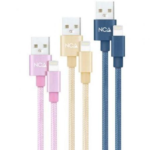 Cables USB 2.0 Lightning Nanocable 10.10.0401-CO2/ USB Macho - Lightning Macho/ 1m/ 3 Unidades/ Rosa, Dorado, Azul Pacífico [0]