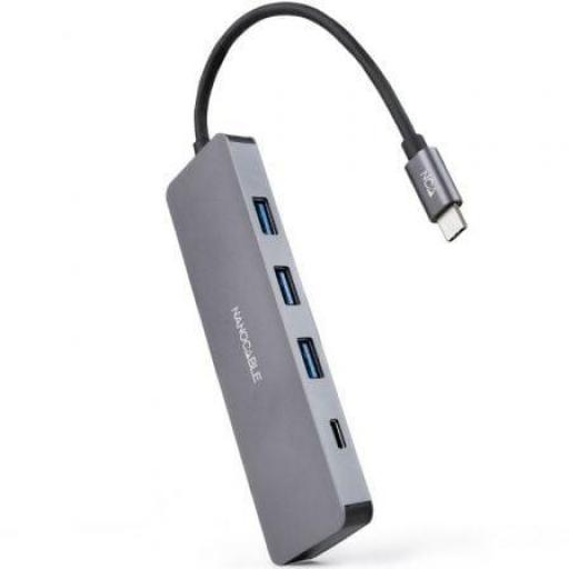 Hub USB Tipo-C Nanocable 10.16.4409/ 3xUSB/ 1xUSB Tipo-C/ Gris [0]