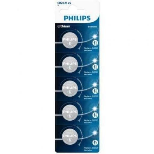 Pack de 5 Pilas de Botón Philips CR2025P5/01B Lithium/ 3V [0]