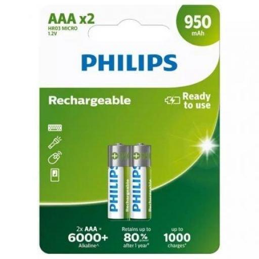 Pack de 2 Pilas AAA Philips R03B2A95/10/ 1.2V/ Recargables [0]