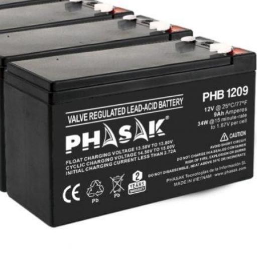 Batería Phasak PHB 1209 compatible con SAI/UPS PHASAK según especificaciones [0]