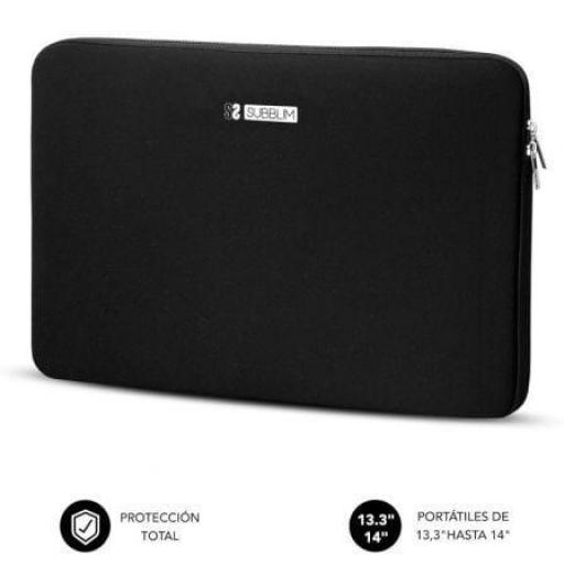 Funda Subblim Business Laptop Sleeve Neoprene para Portátiles 13.3"-14"/ Negra [0]
