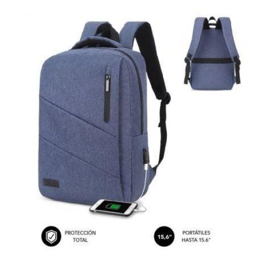 Mochila Subblim City Backpack para Portátiles hasta 15.6"/ Puerto USB/ Azul [0]