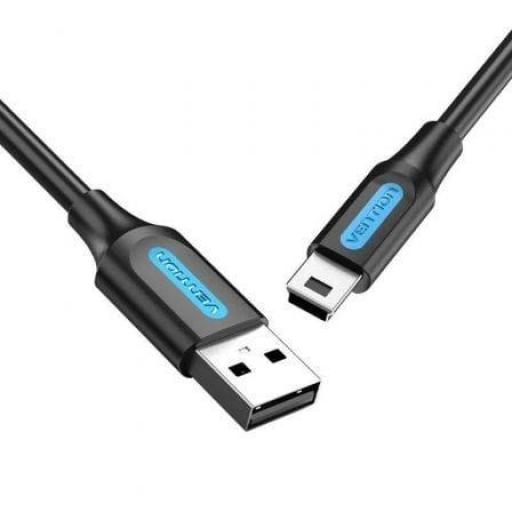 Cable USB 2.0 Vention COMBD/ USB Macho - MiniUSB Macho/ Hasta 10W/ 480Mbps/ 50cm/ Negro [0]