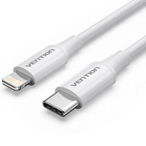 Cable USB 2.0 Tipo-C Lightning Vention LAJWF/ USB Tipo-C Macho - Lightning Macho/ Hasta 27W/ 480Mbps/ 1m/ Blanco [0]