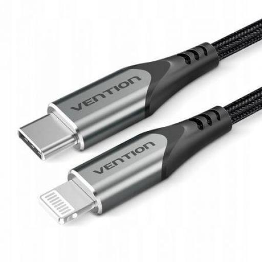 Cable USB 2.0 Tipo-C Lightning Vention TACHF/ USB Tipo-C Macho - Lightning Macho/ Hasta 27W/ 480Mbps/ 1m/ Gris [0]