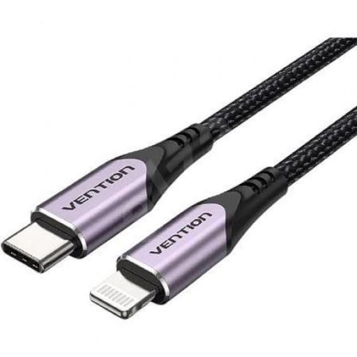 Cable USB 2.0 Tipo-C Lightning Vention TACVF/ USB Tipo-C Macho - Lightning Macho/ Hasta 27W/ 480Mbps/ 1m/ Morado [0]