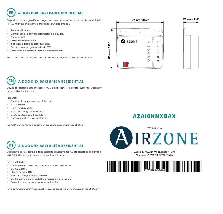 AIDOO CONTROL KNX BAXI R410A A