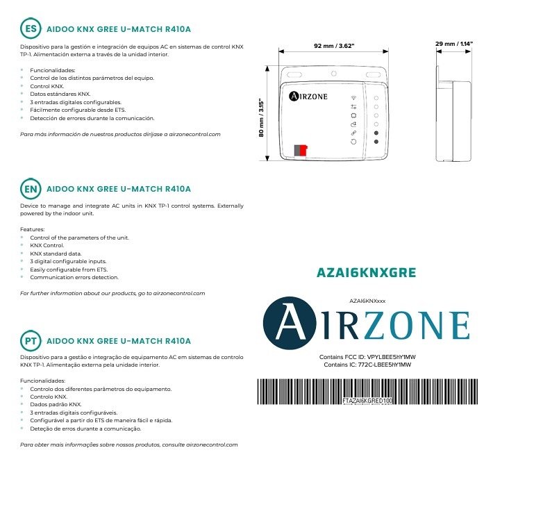 AIDOO CONTROL KNX GREE U-MATCH R410A a