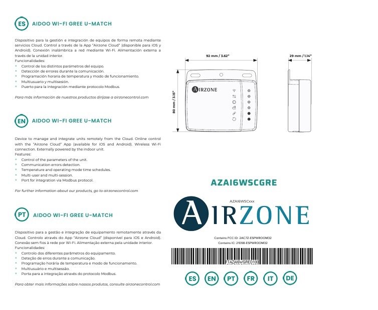 AIDOO CONTROL WI-FI GREE U-MATCH R410A A