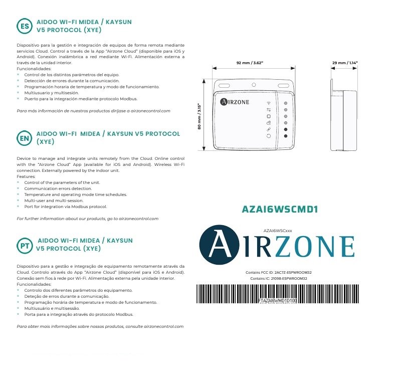 AIDOO CONTROL WI-FI MIDEA / KAYSUN V5 PROTOCOL A