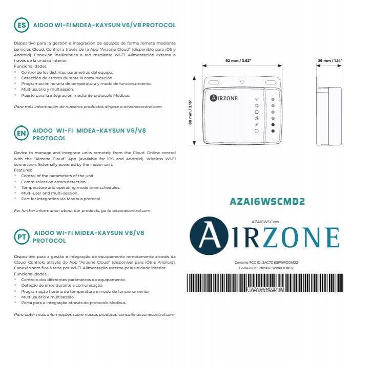 AIDOO CONTROL WI-FI MIDEA / KAYSUN V6 PROTOCOL A