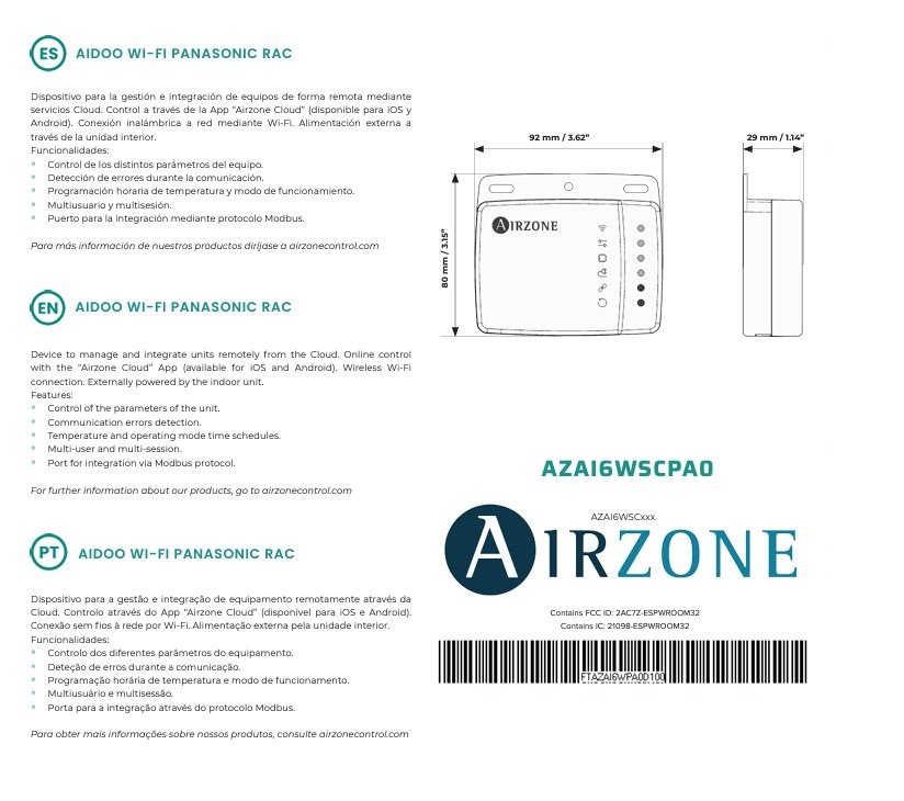 AIDOO CONTROL WI-FI PANASONIC RAC DOMESTIC A