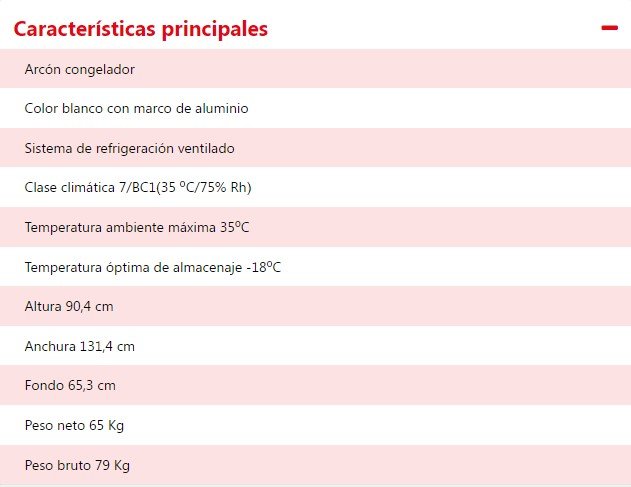 CARACTERISTICAS Arcón congelador JRA345DPROD KLIMANTIA