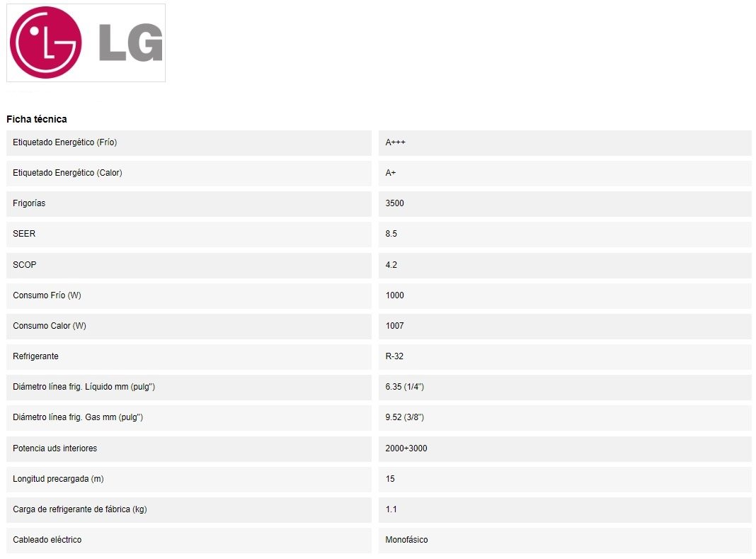 LG 2X1 PC09SQ + PC12SQ + MU2R15 CONFORT CONNECT WIFI DET