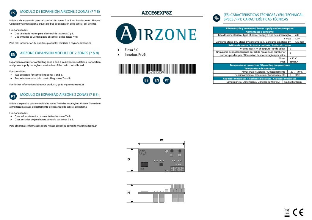 MÓDULO DE EXPANSION AIRZONE 2 ZONAS (7 Y 8) (CE6) FICHA