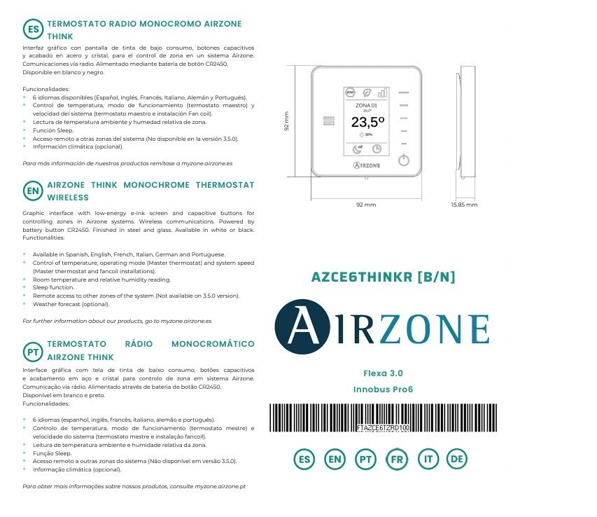 Termostato radio monocromo Airzone Think negro 8Z (CE6) A