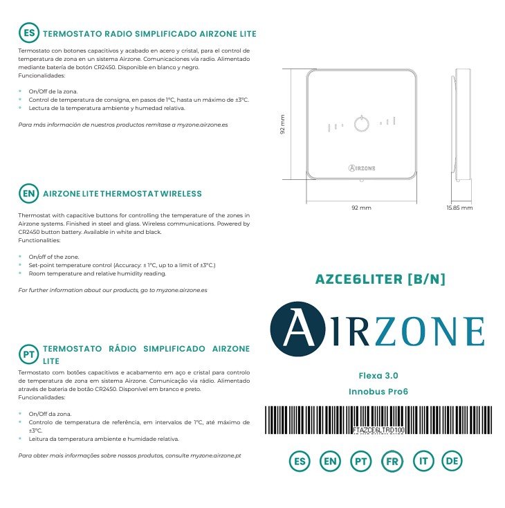 Termostato radio simplificado Airzone Lite negro (CE6) A