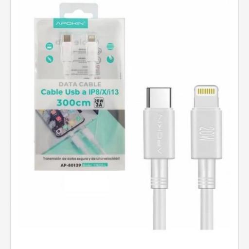 Cable USB tipo C a Lightning compatible Iphone X8/X/i13 Modelo 80129