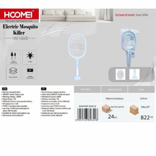 Raqueta antimosquitos recargable Hoomei 1660 W